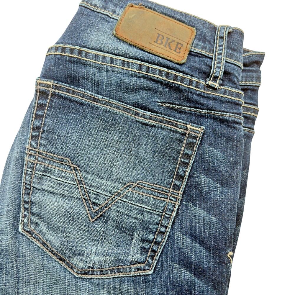 BKE Jake Skinny Leg 32R x 30 Denim Jeans Buckle Dark Blue Faded Distressed